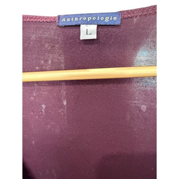 Anthropologie Wine Burnout Knit Sheer Back 3/4 Sleeve Tee Womens Large EUC - Picture 4 of 6